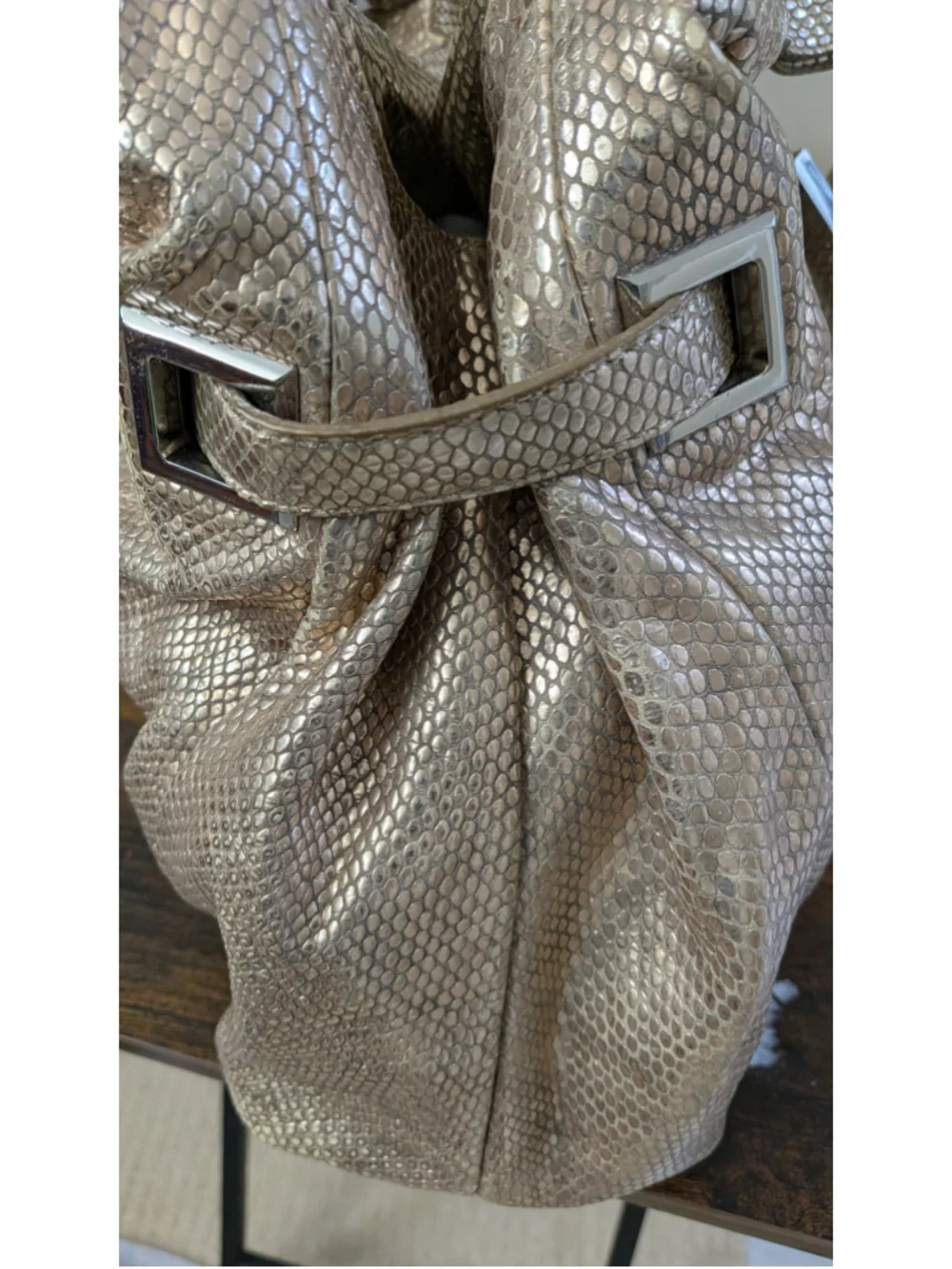 Michael Kors 'Carey Large' snake-embossed metallic leather shoulder tote.